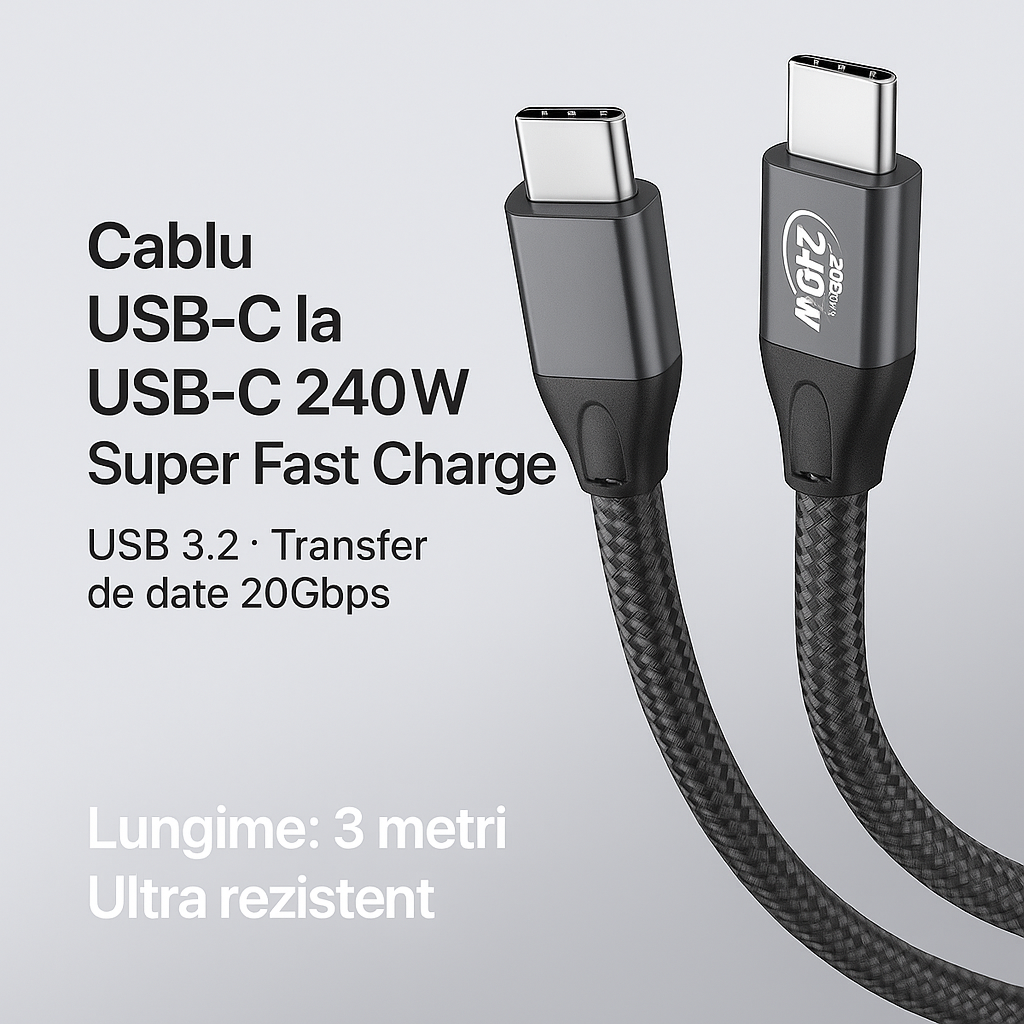Cablu Tip C Super Fast Charge 240W de 3 m lungime - preț redus