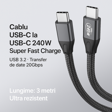 Cablu Tip C Super Fast Charge 240W de 3 m lungime - preț redus