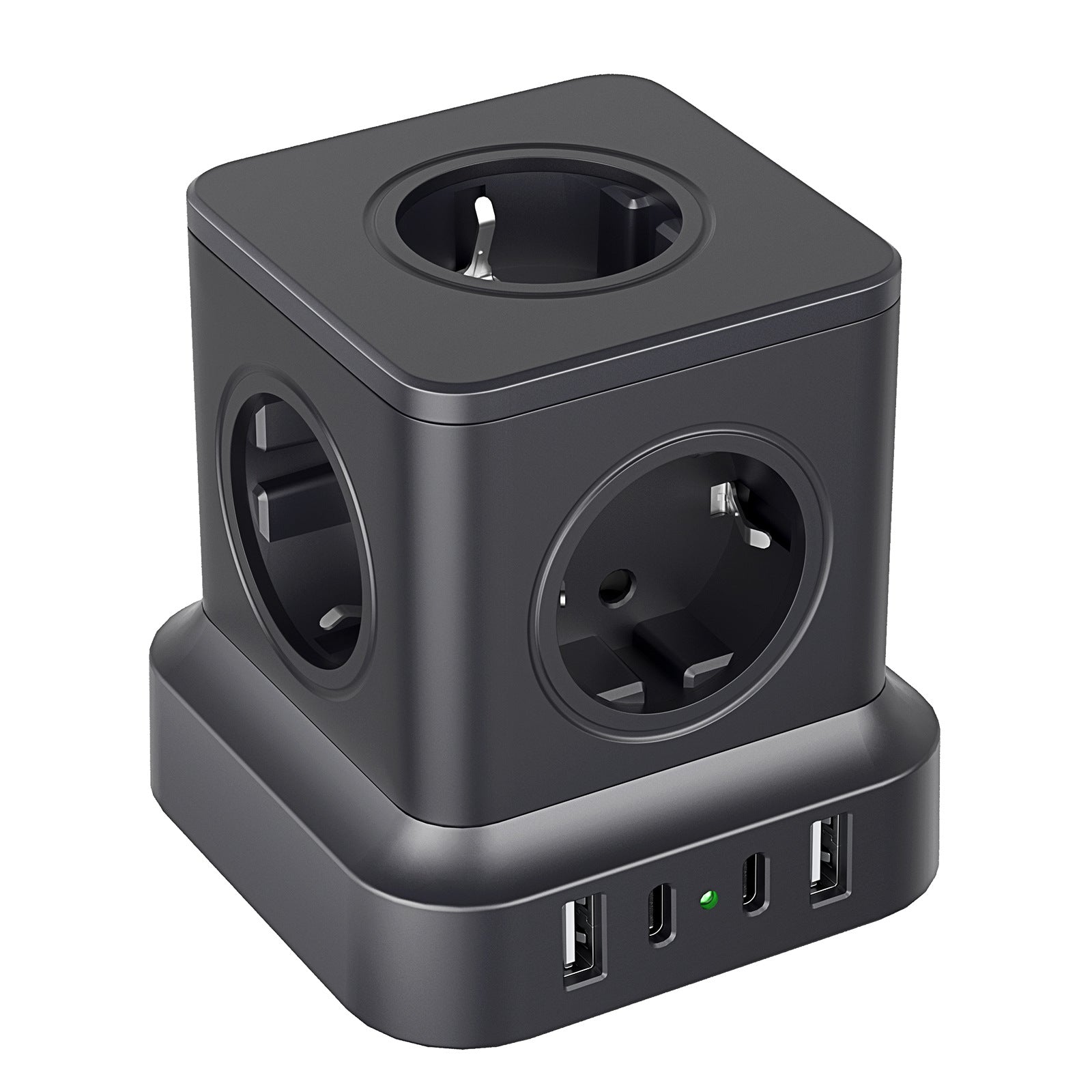 Prelungitor Cub Multifuncțional 4000W, 4 Prize, 2x USB-A, USB-C 20W, Protecție Suprasarcină, Scurtcircuit și Supracurent, Material ABS+PC